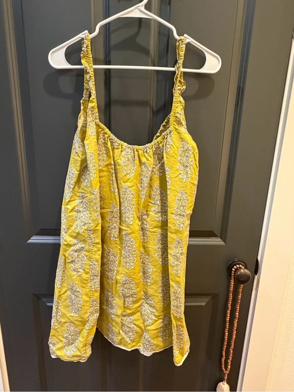 J.Crew Linen Cotton Blend Sleep Dress Lace Trim Floral Yellow Medium M